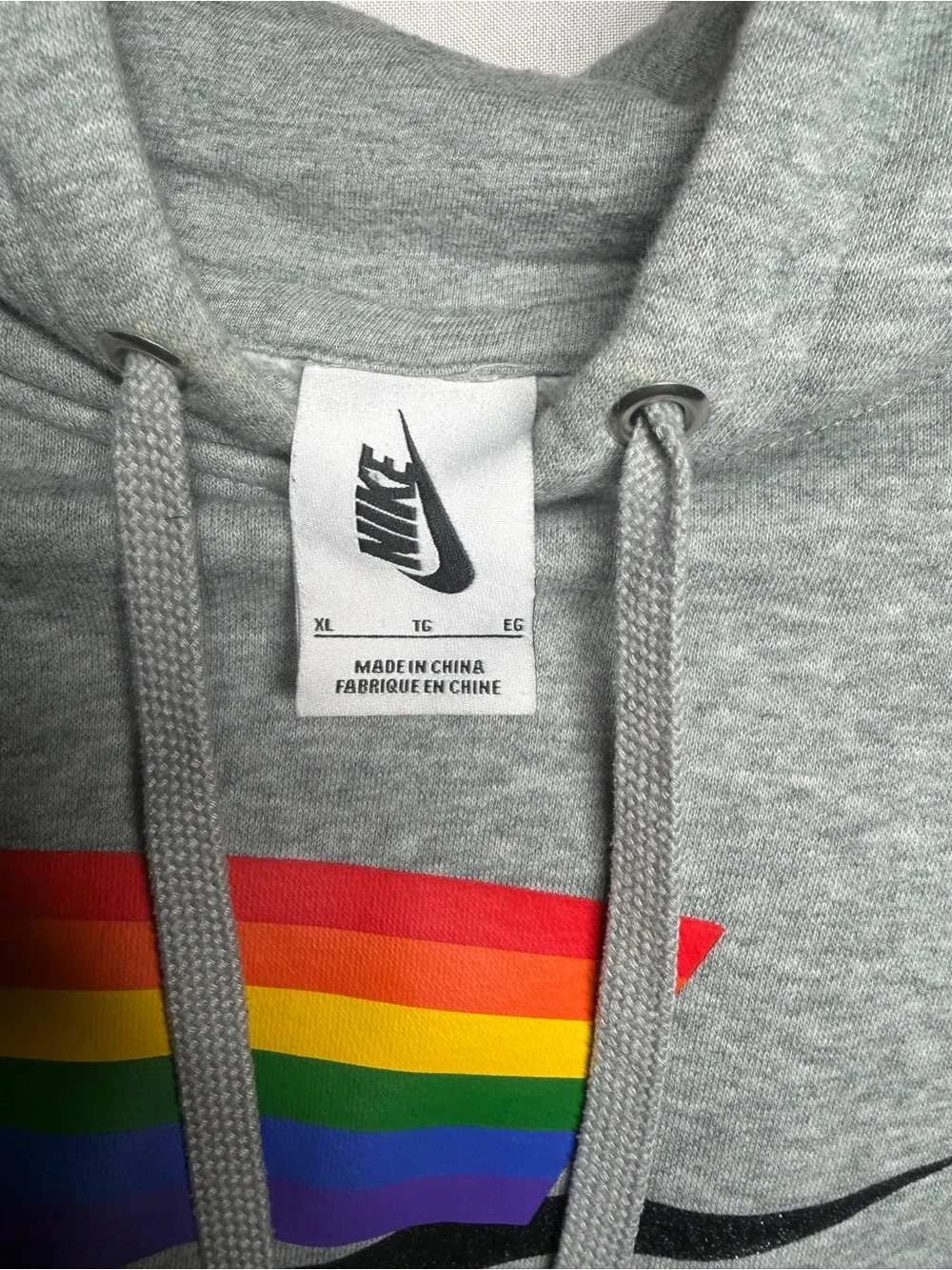 Nike Gray Hoodie with Rainbow Swoosh - Men's Pullover